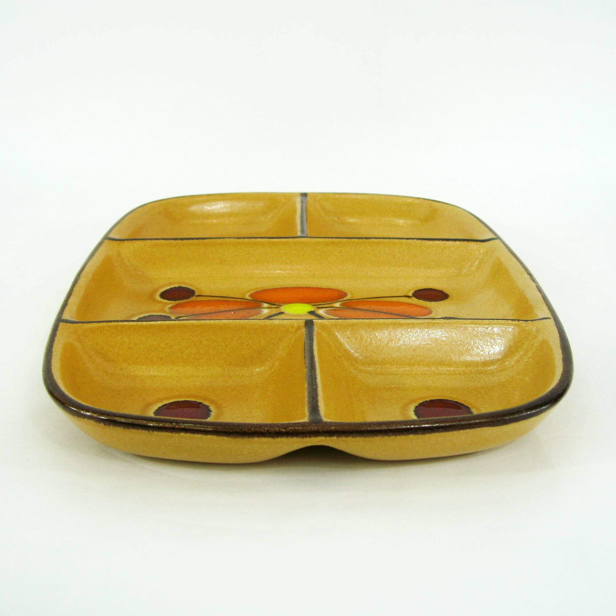 Ceramic compartmentalized dish - St-Clément France - vintage 70s