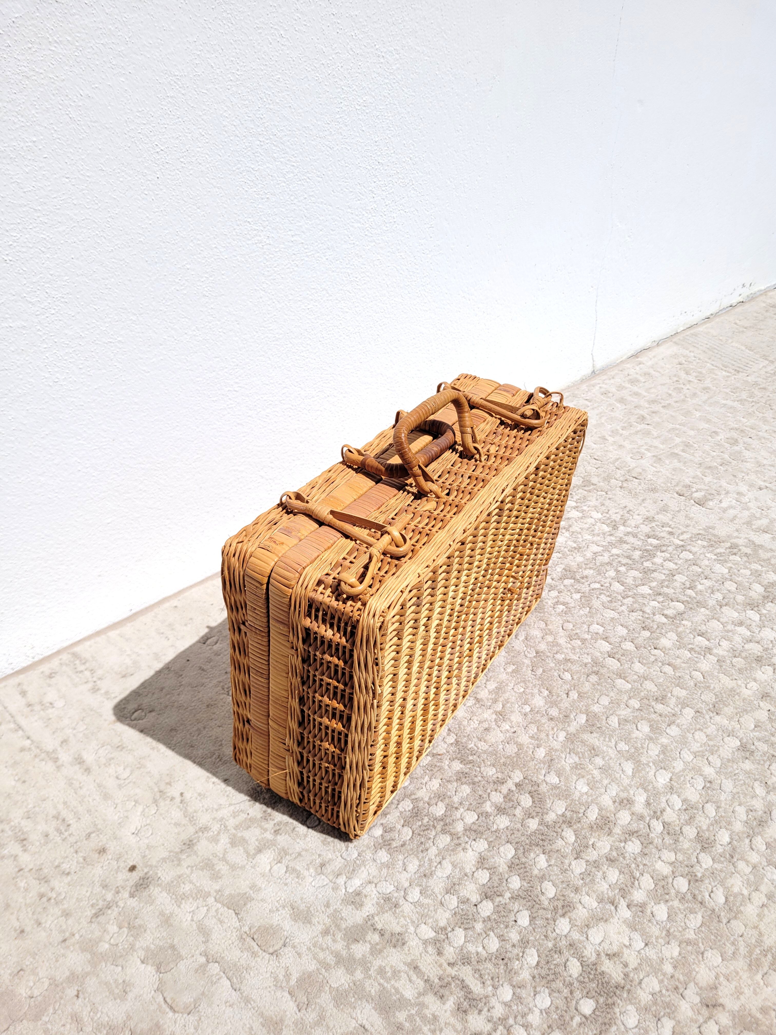 Vintage wicker case suitcase rattan