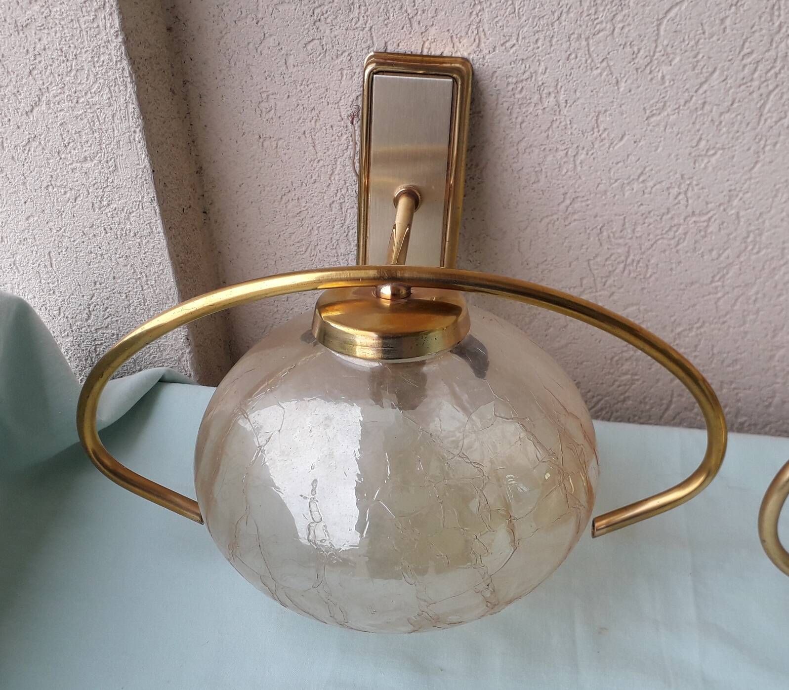 Pair of brass and glass wall lights