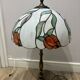 Perenz Tiffany style stained glass table lamp, brass, signed