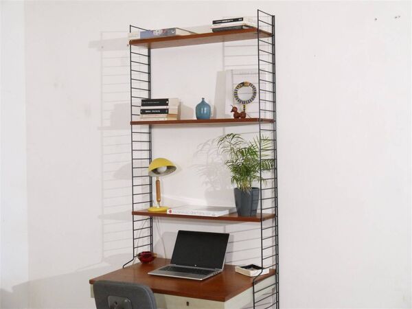 Etagere/bureau autopotante en teck, string design 1960