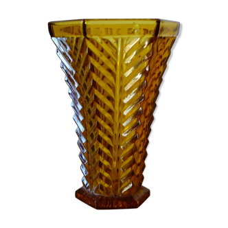 Art Deco hexagonal 20th amber glass vase