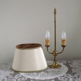 2 Light French Vintage Brass Boulotte Table Lamp With Cream Fabric Shade
