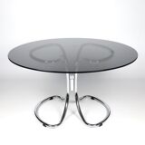 Dining table smoked glass and chrome foot