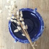 Blue & white marbled ceramic vase, pot cover