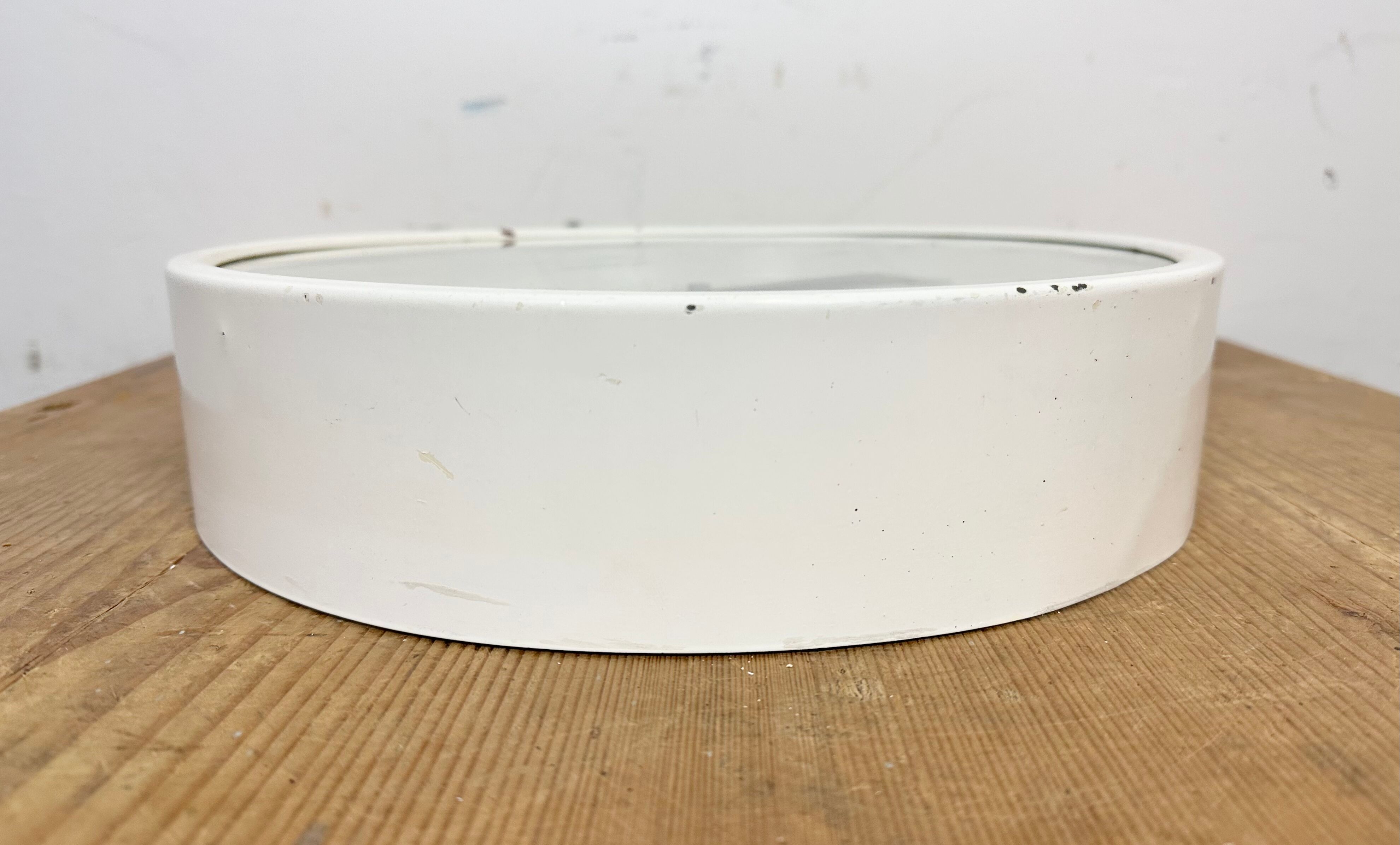 White industrial austrian factory wall clock from Schauer, 1960s