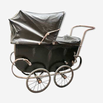 Former children's pram canvas and leather marked 1930s