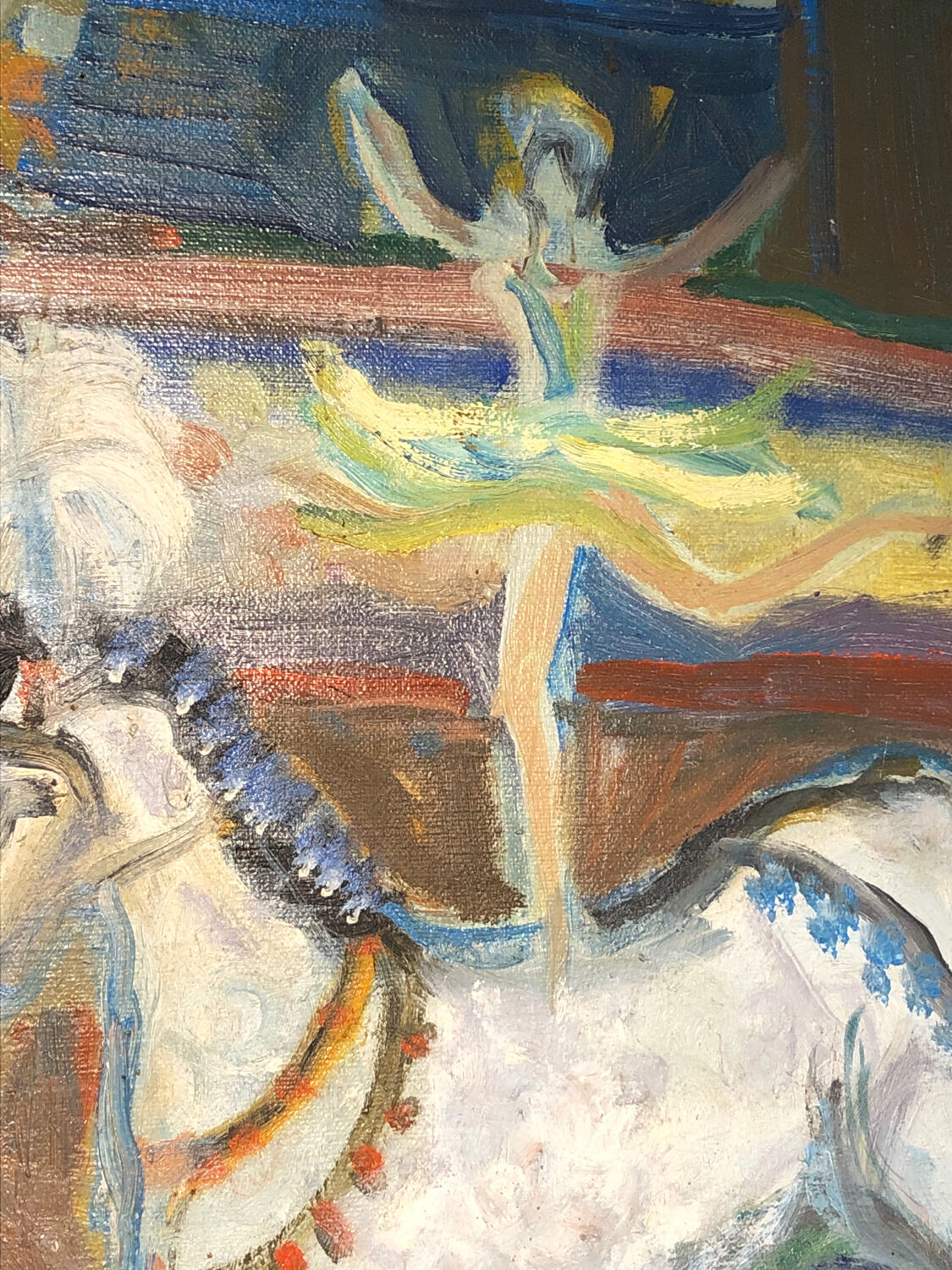 Painting Oil on Canvas Fauvism Circus Horse Dancer Circa 1960