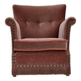 1970s, Danish armchair, salmon pink furniture velour, beech wood.