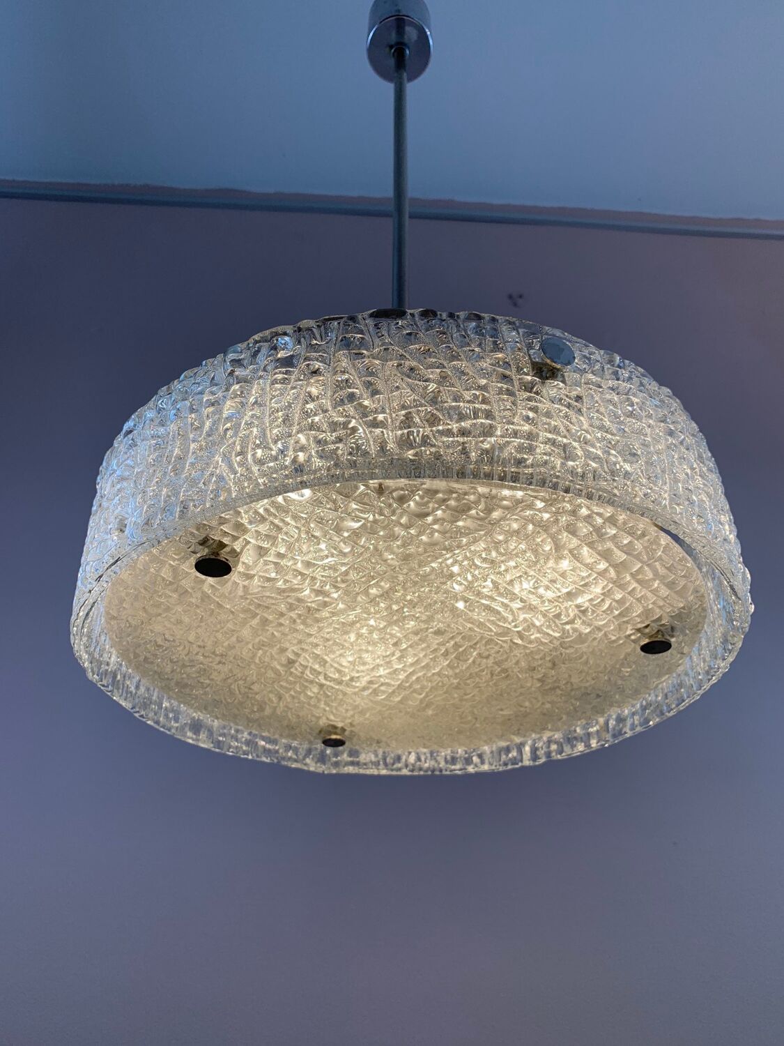 Suspension en verre texturé du Kaiser Leuchten allemand, années 1960