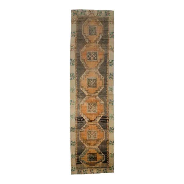 Semi-Vintage Turkish Hand-Knotted Runner 100x381