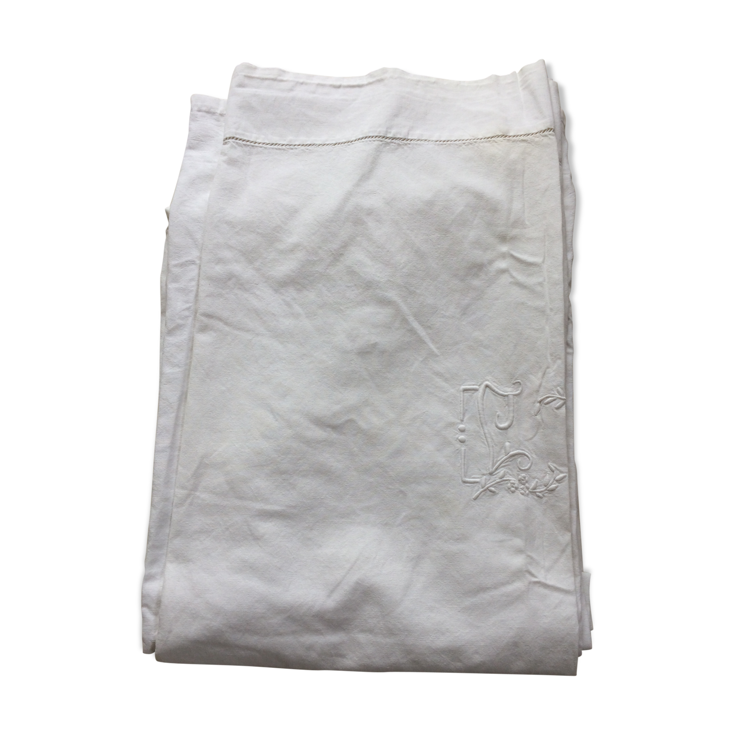 Old white cotton cloth monograms and handmade days