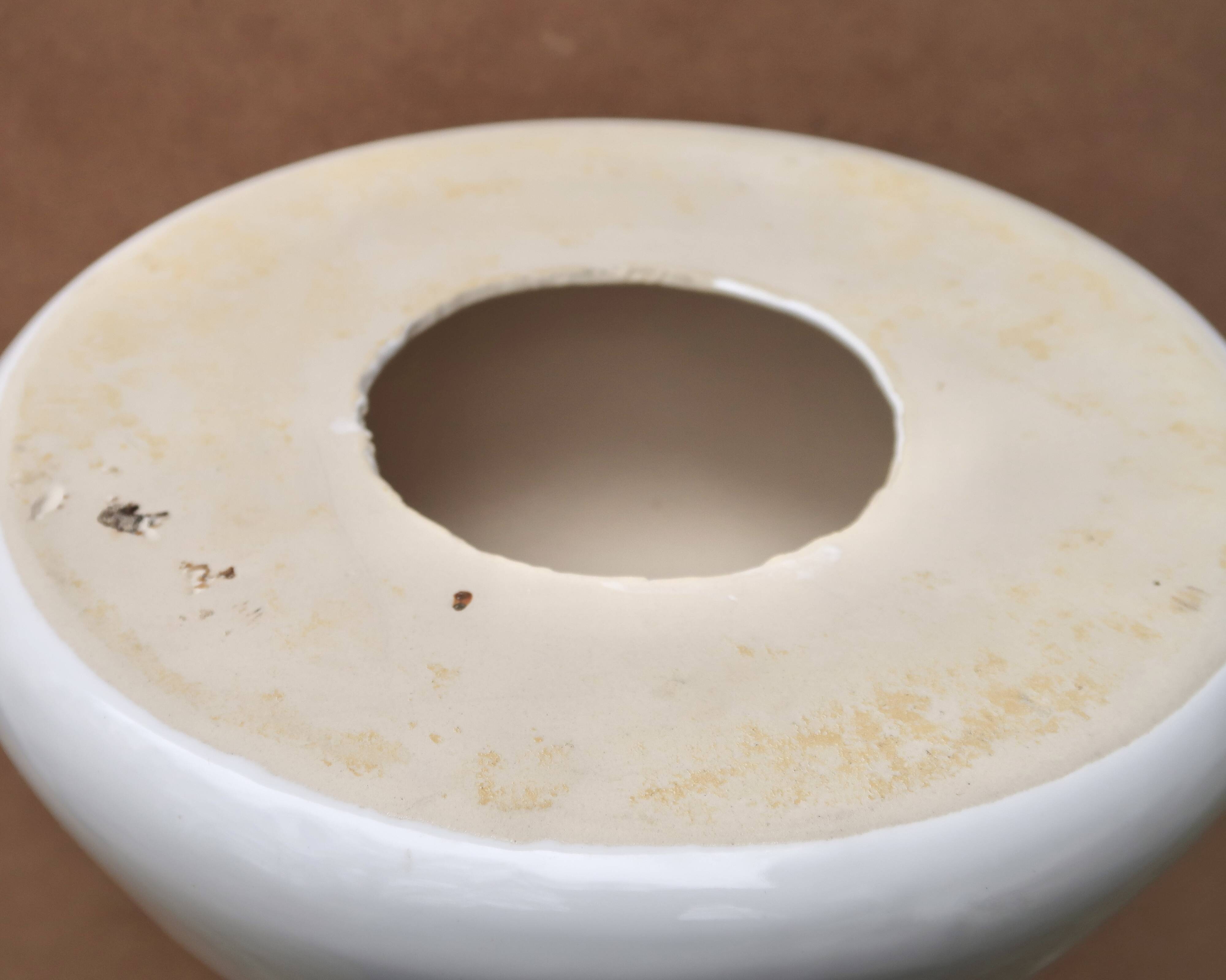 Large white ceramic lamp with raffia shade, 1970s