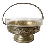 Art Deco fruit bowl in silver-plated metal and chiseled glass