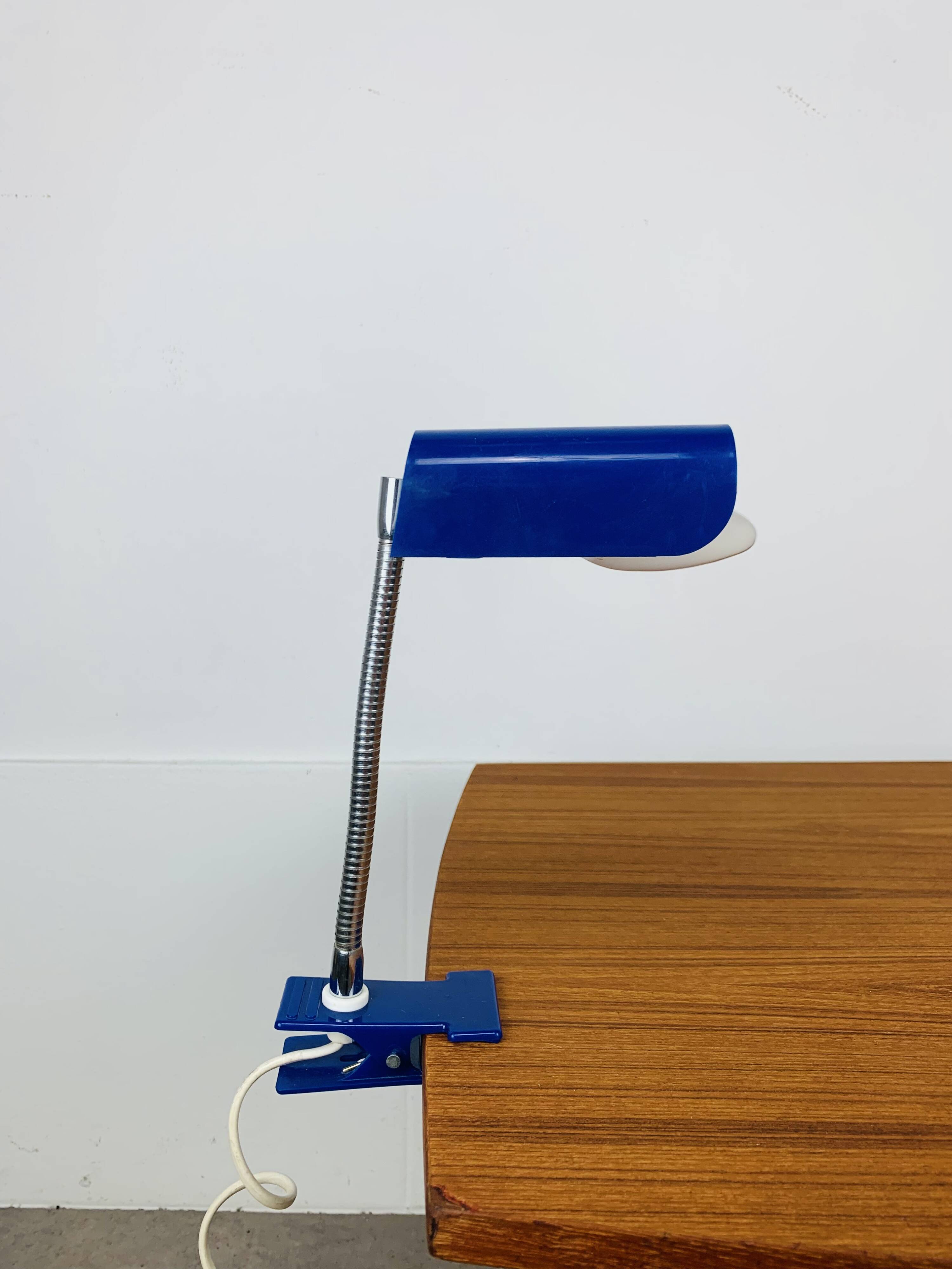 Blue adjustable clamp lamp, chrome flexible, 800s, vintage