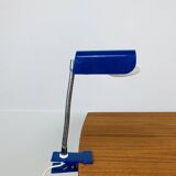 Lampe pince orientable bleue, flexible chrome, années 800, vintage