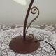Vintage French Brown Metal Goose Neck Lamp With Textured Glass Shade