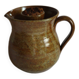 Enameled stoneware pitcher with ice cube tray - vintage