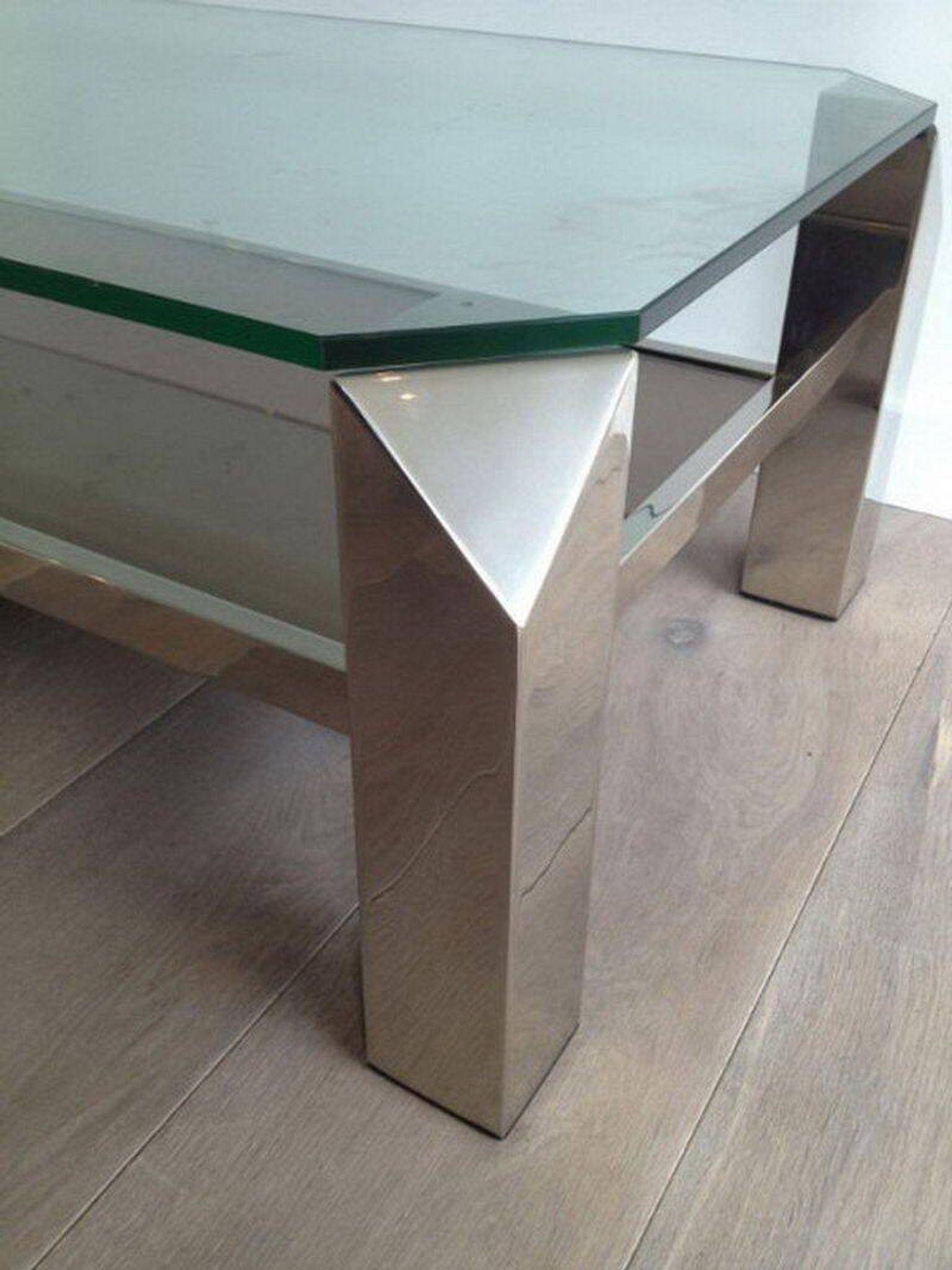 Chrome octagonal designer coffee table with glass and mirror tops