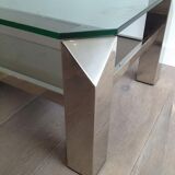 Chrome octagonal designer coffee table with glass and mirror tops