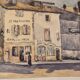 Old watercolour signed marius alamartine "hôtel de la halle" in charlieu