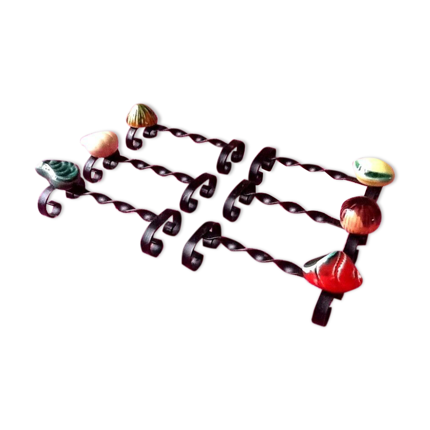 6 knife holders shells ceramic 1950