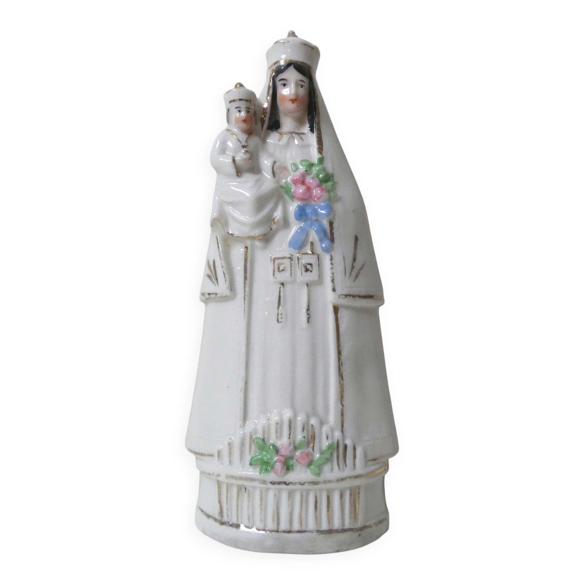 Old porcelain statue of the Virgin Mary, Notre Dame, 16.5 cm.