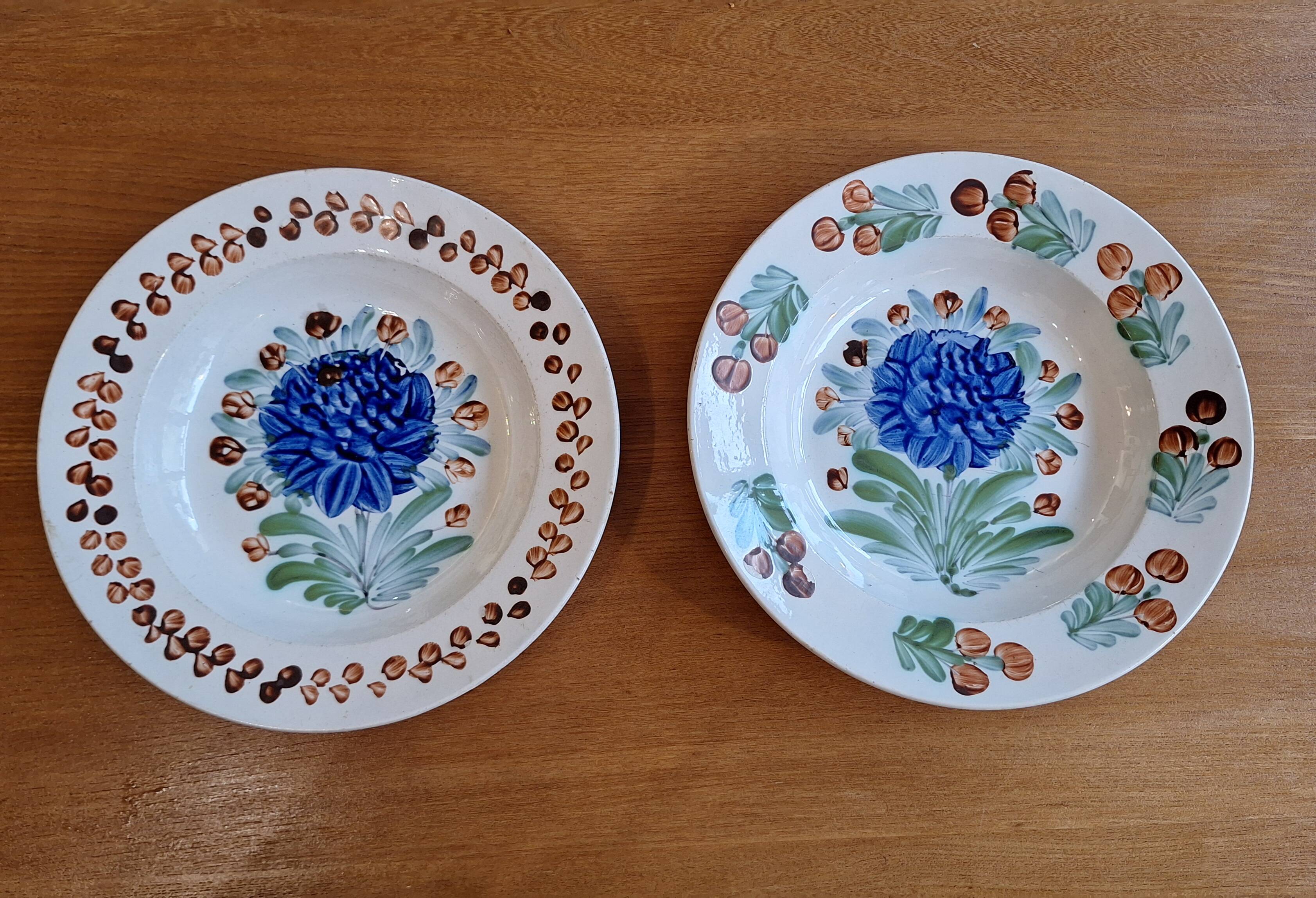 Set of 2 Gien Geoffroy Deep Plates with 19th Century Floral Decoration