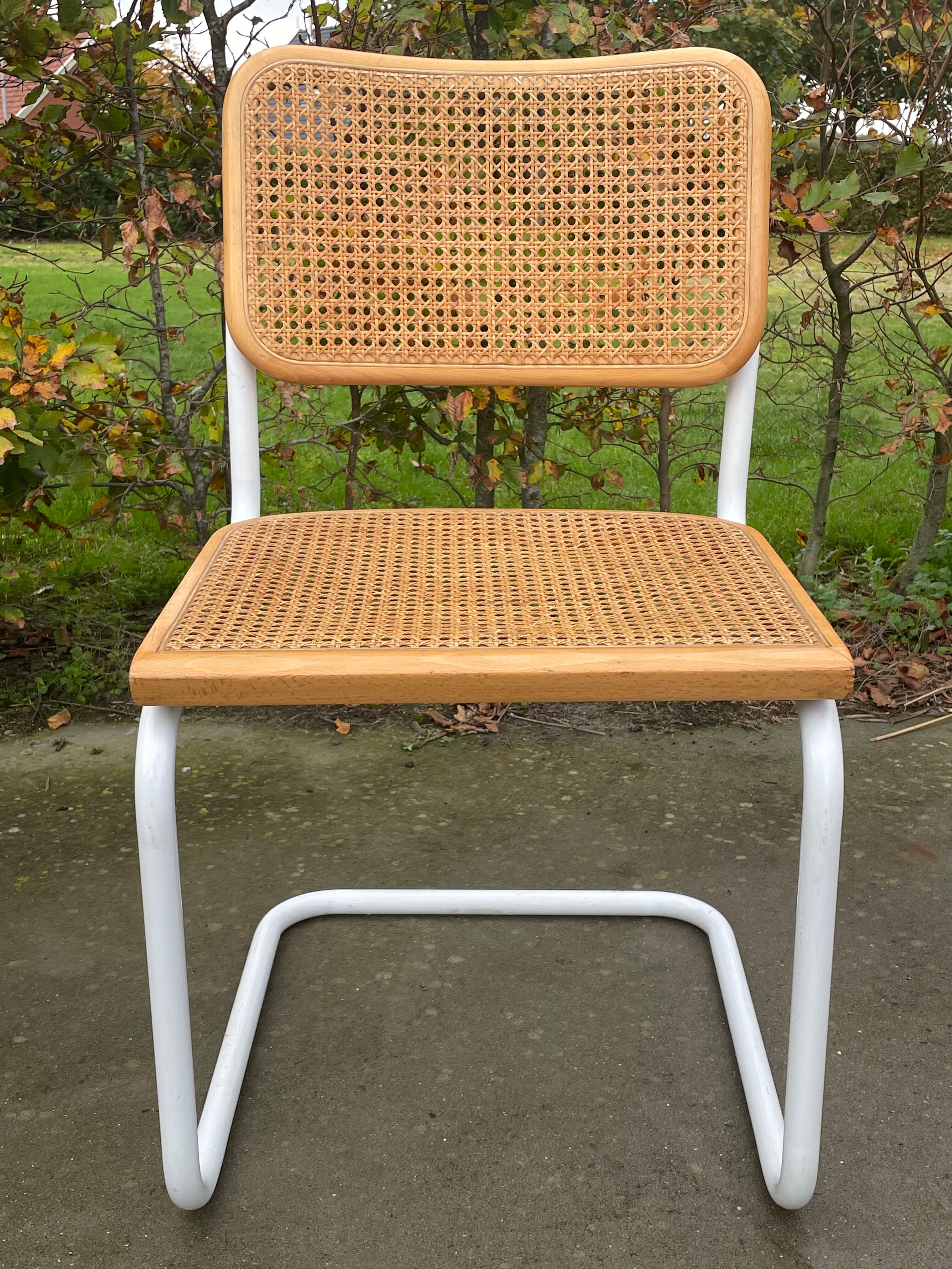 Cesca chair b32 model in white and wood by Marcel Breuer