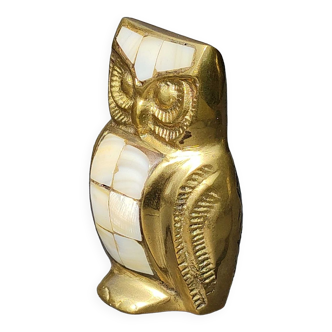 Owl/owl figurine in brass, pearly inlays, vintage from the 70s