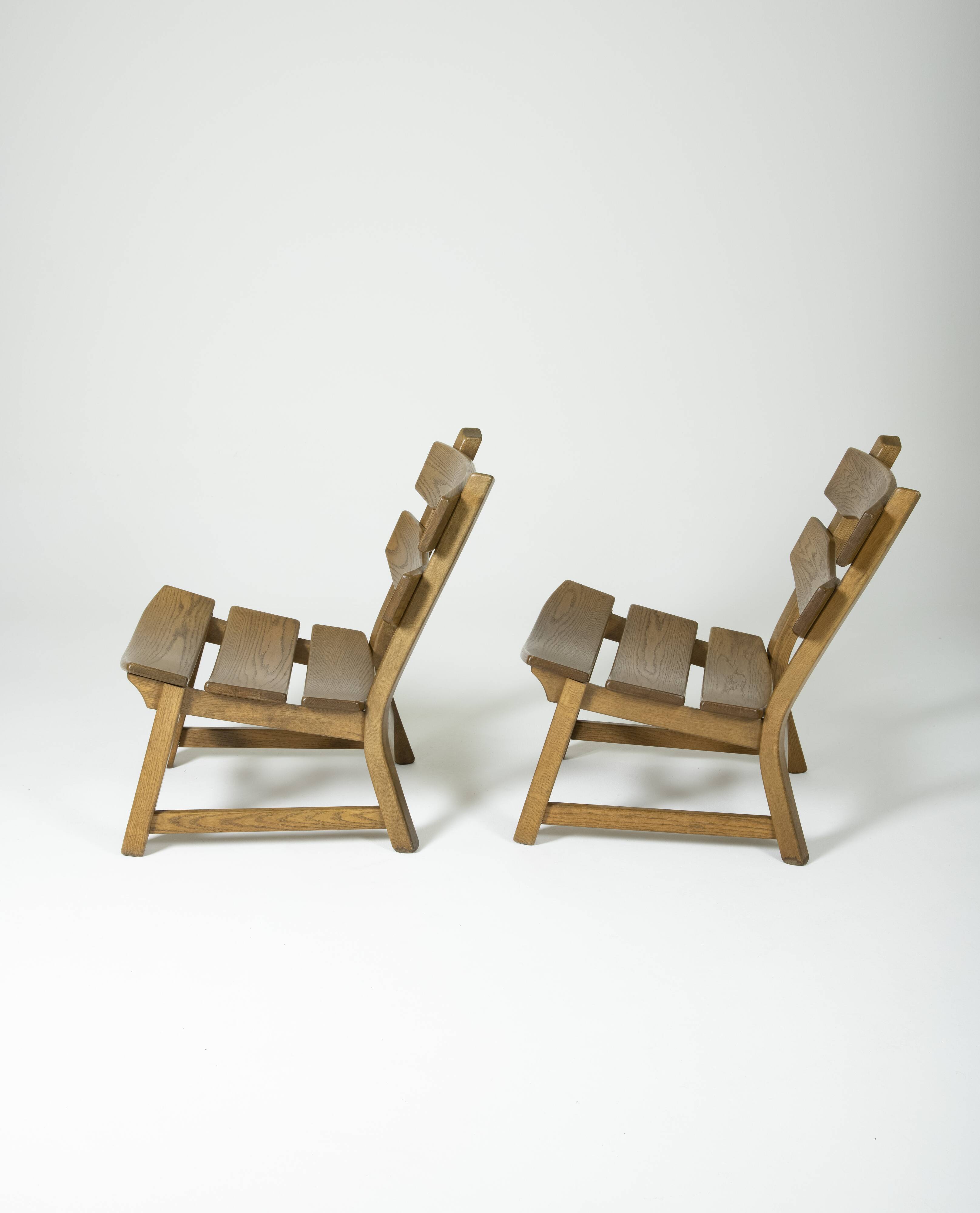 Pair of brutalist oak chairs by Dittmann & Co for Awa Radbound, 1960s
