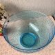 Salad bowl in molded glass pressed art deco fluorescent blue