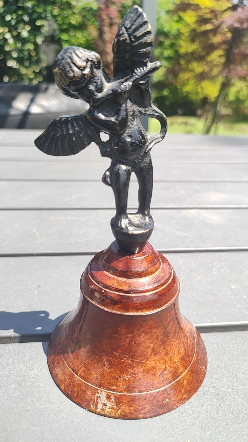 Pair of table bells musician angels in copper metal and bronze