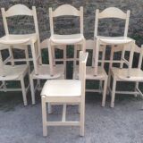 Original white lace-up vintage chairs (series of 8) stamp manufacturer L E 1995