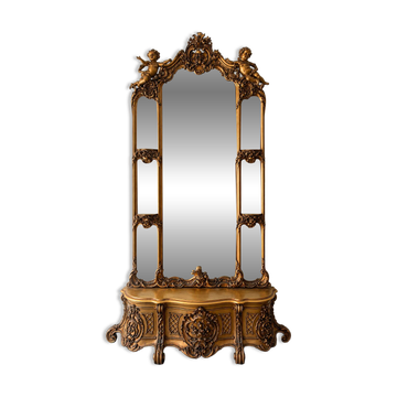Golden Rococo-style mirror with chest
