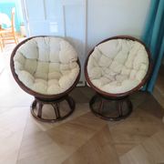 Vintage set of 2 swivel chairs in bamboo and rattan - Papasan shape
