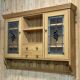 English wall cabinet in fir with old stained glass windows - 1980s