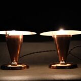 Paire de lampes de table Bauhaus en forme de champignon, finition cuivre, années 1930, Tchécoslovaquie