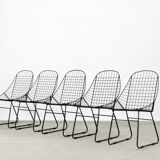 Original Vintage Scandinavian Mid-Century Modern Minimalist Black Wire Prototype Chair, 1960s, Set o