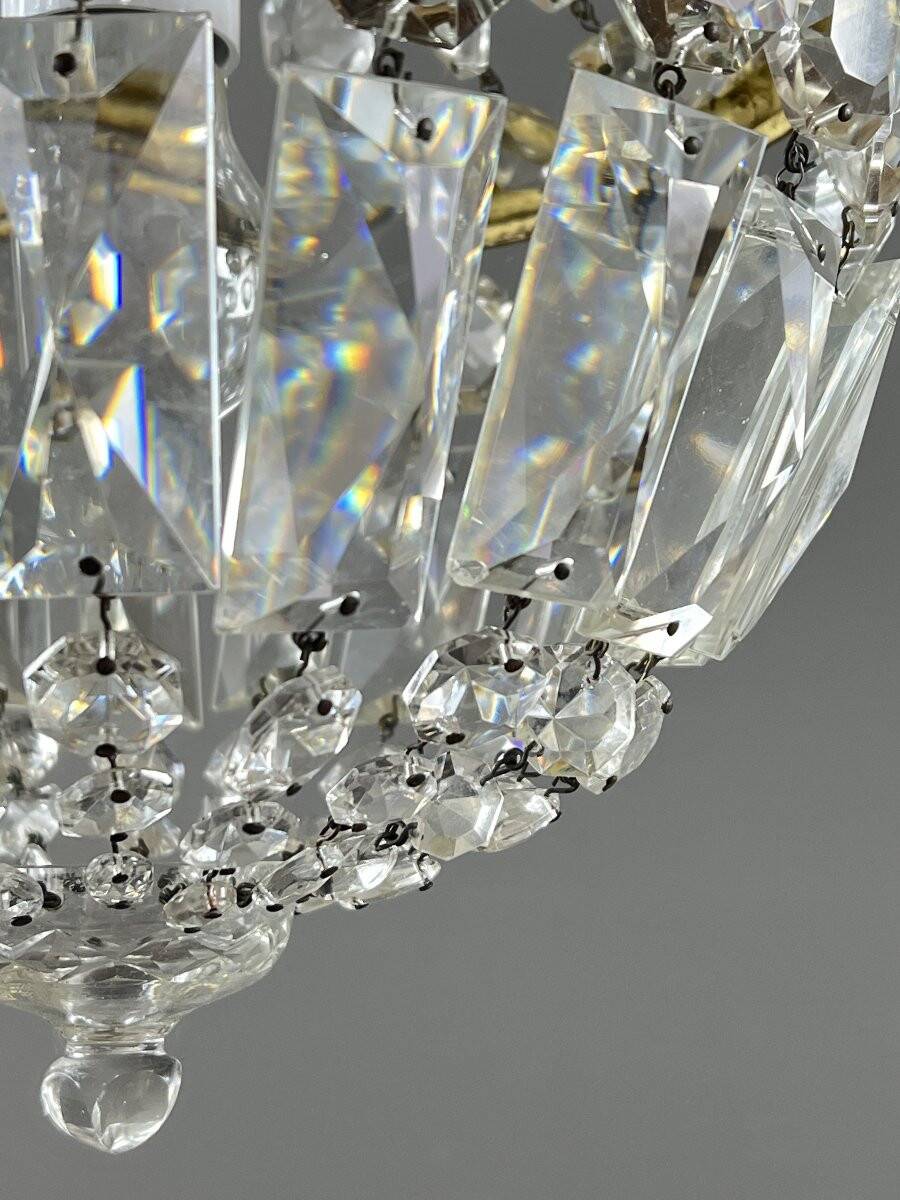 Pair of bronze and crystal chandelier pendants, late 19th century.