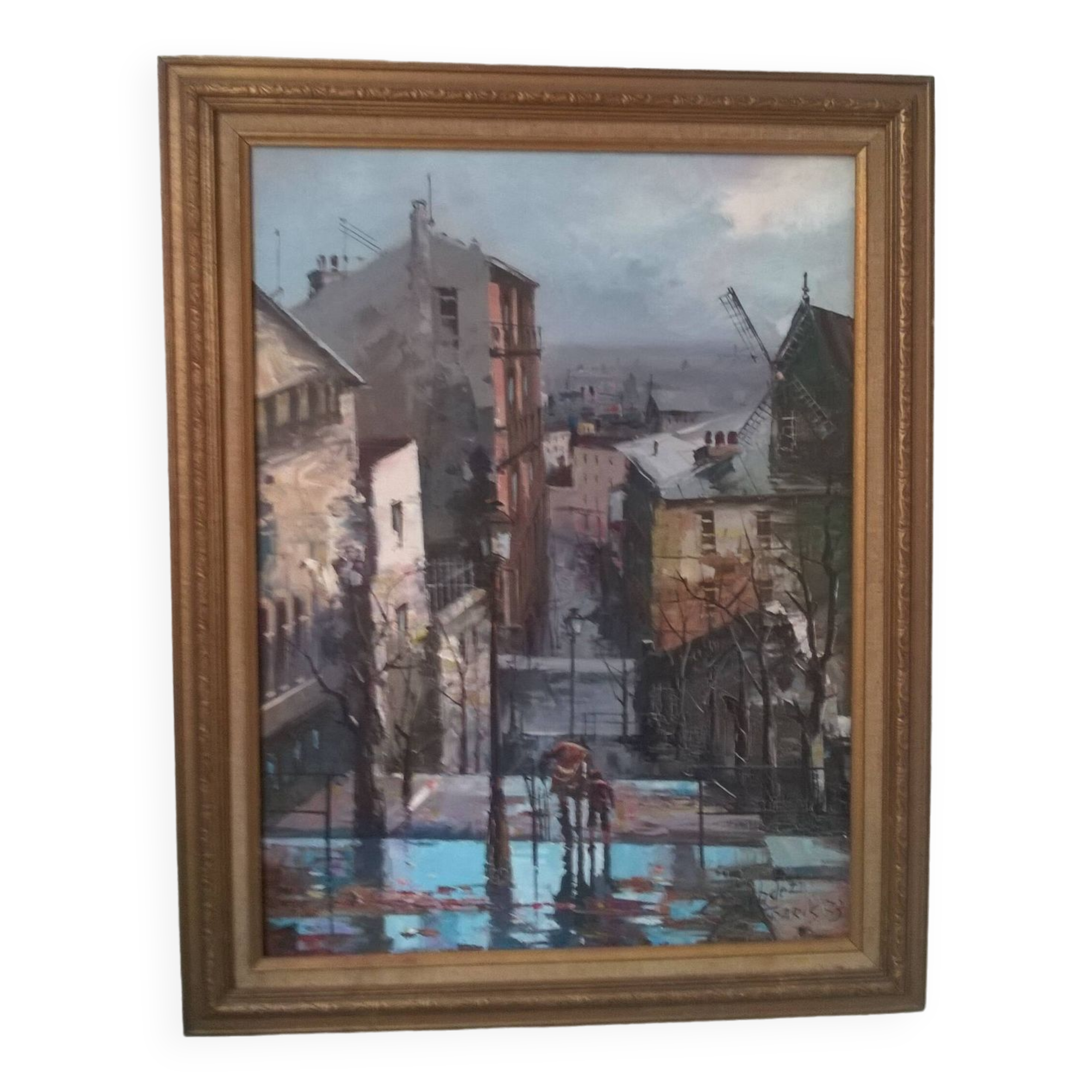 Tableau huile sur toile Paris  c.1973 signé