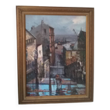Tableau huile sur toile Paris  c.1973 signé