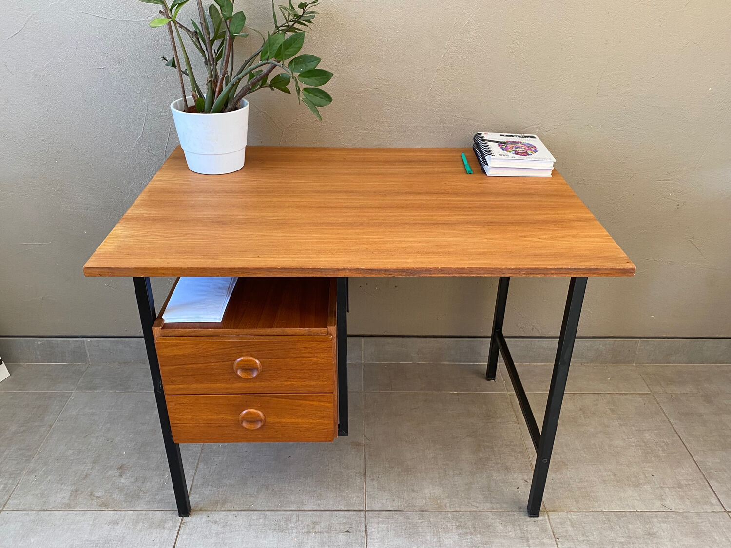 Vintage teak and metal desk