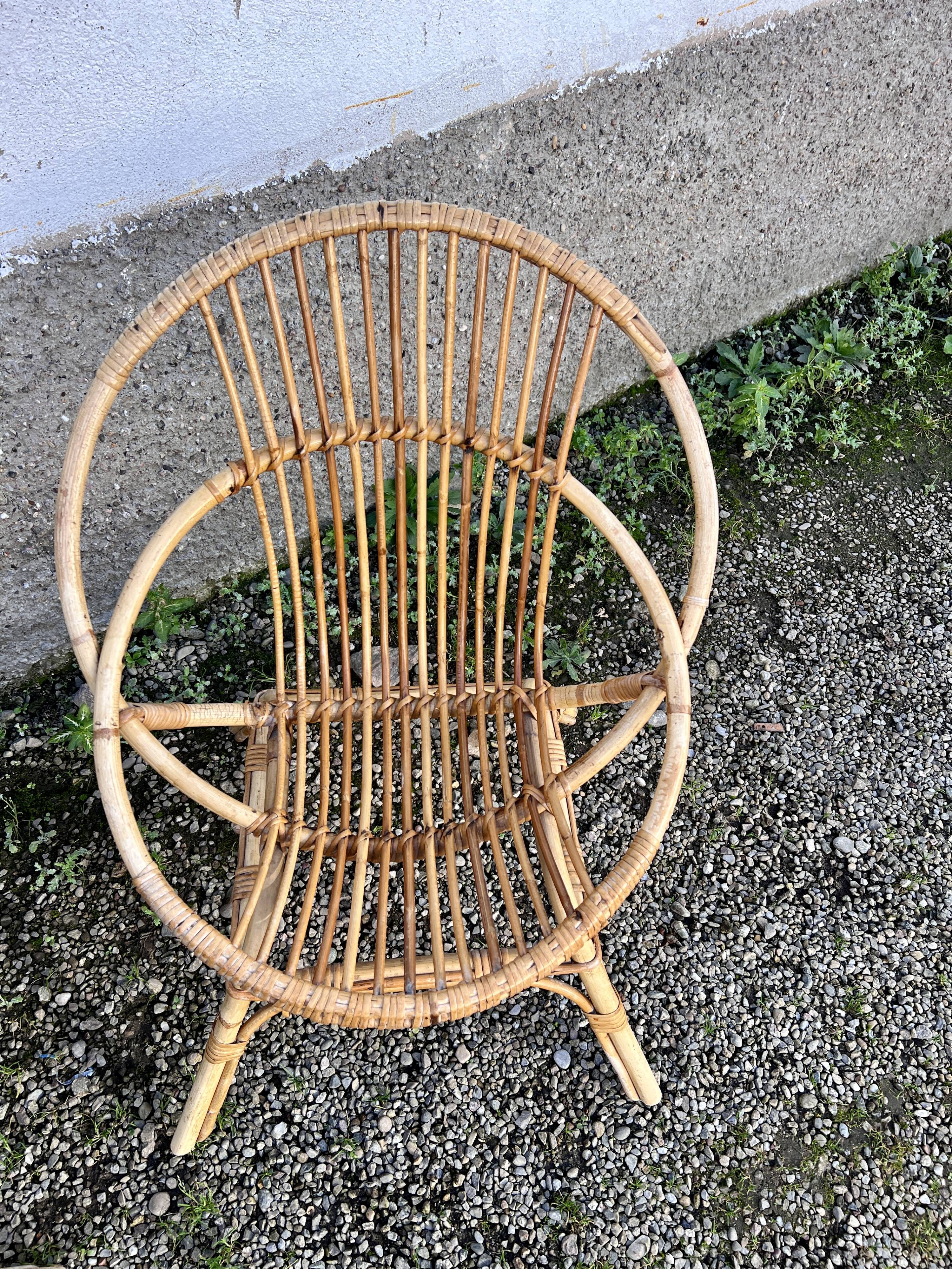 Paire de chaise loveuse fauteuil en rotin bambou 1950
