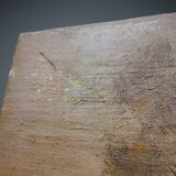 Large painting farm on pond old 19th century signature oil on linen canvas