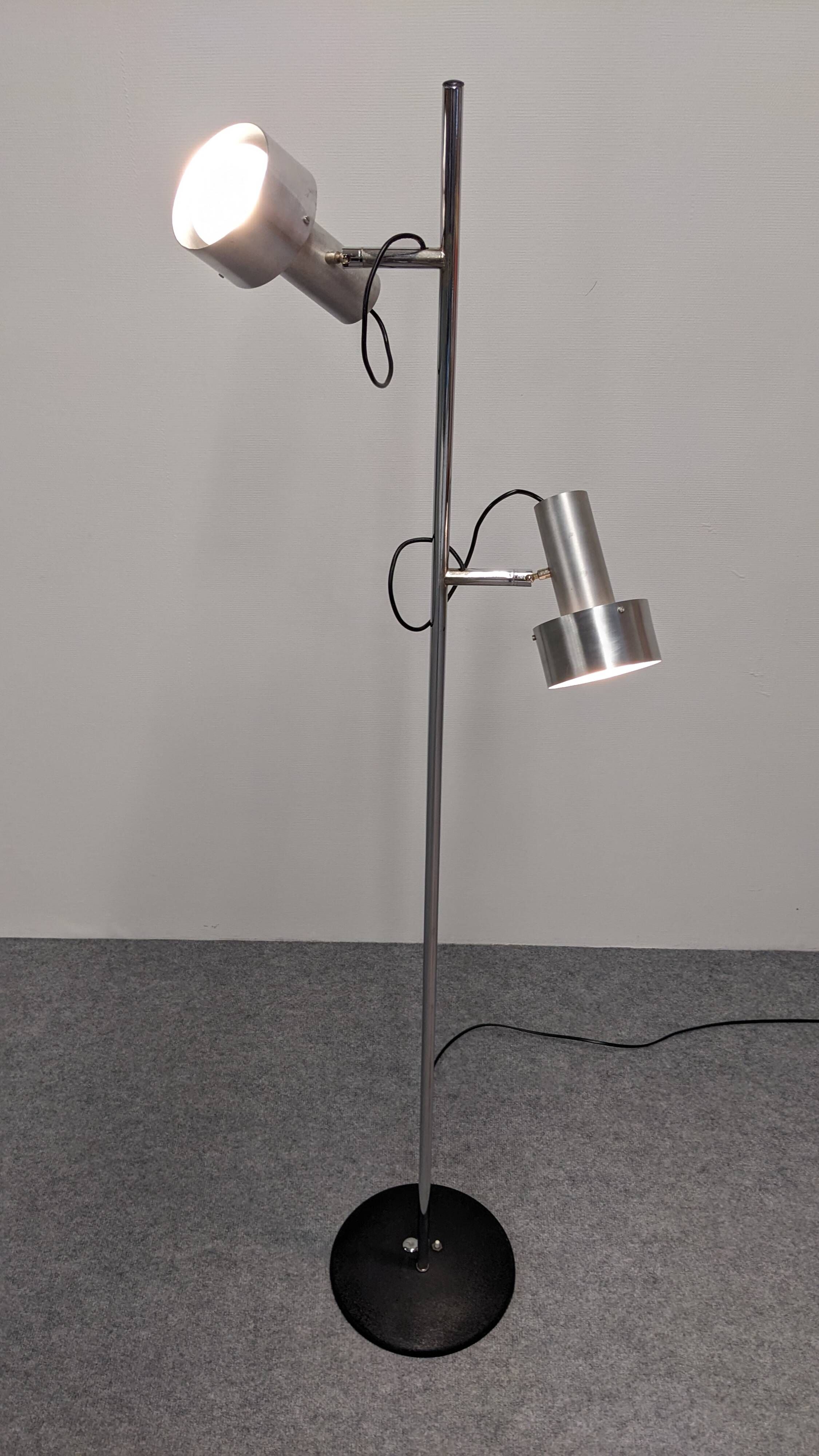 Space age modernist floor lamp with 2 aluminium spots, France circa 1970.