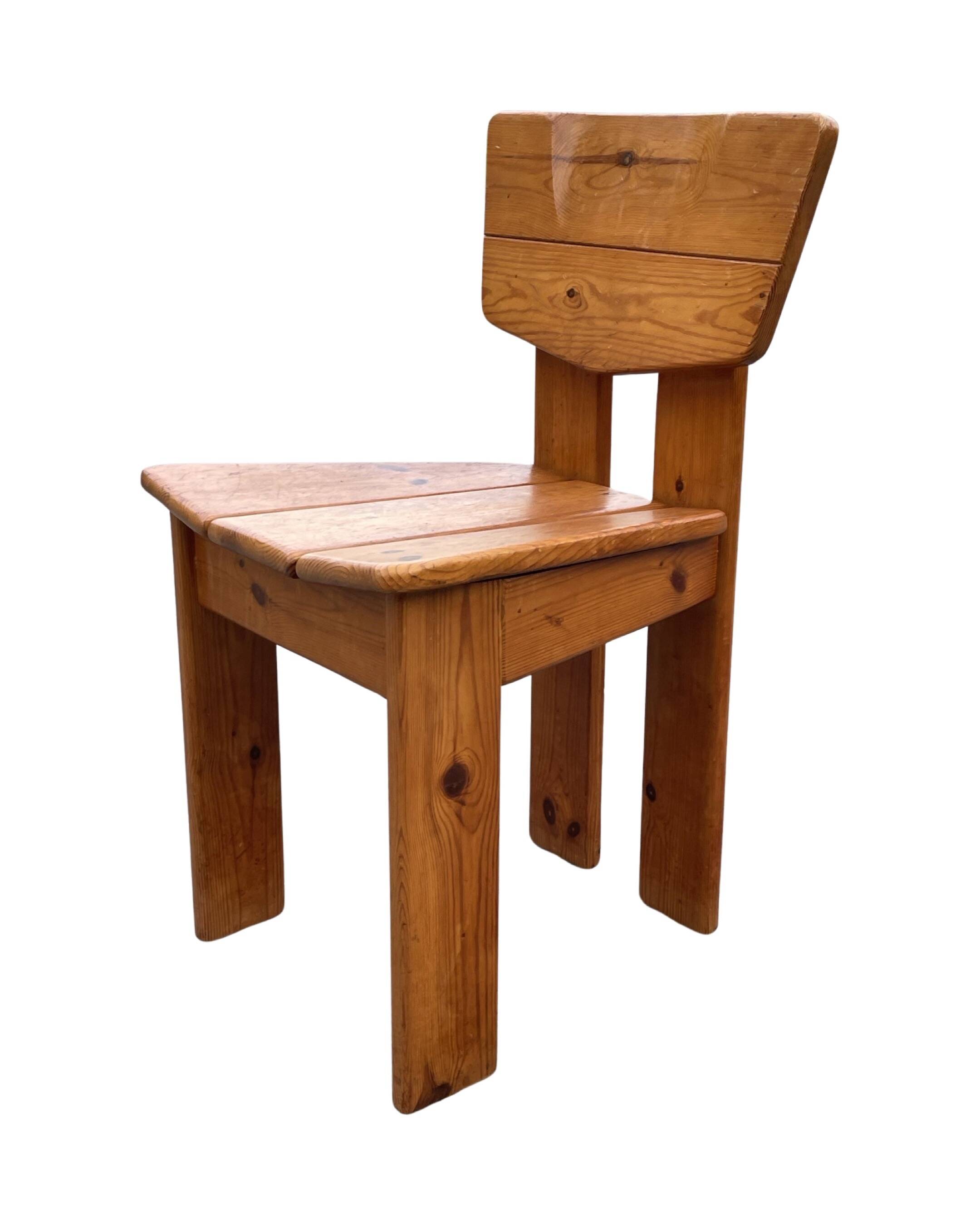 Vintage Brutalist Pine Chair 1970s Minimalist Wood Design