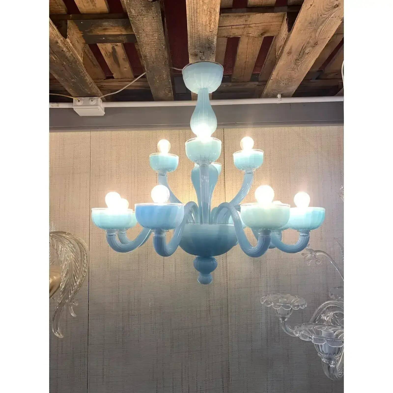Contemporary Matte Light-Blue Murano Glass Chandelier
