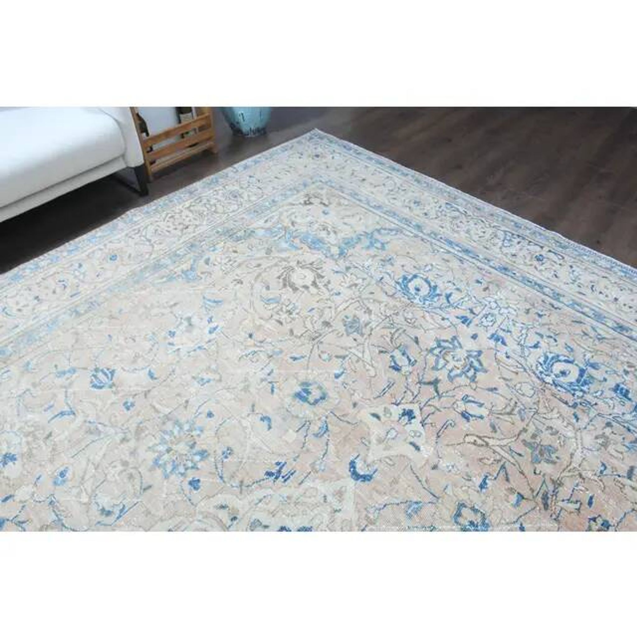 1970s Vintage Persian Handmade Wool Cotton Blue Area Rug 297x400