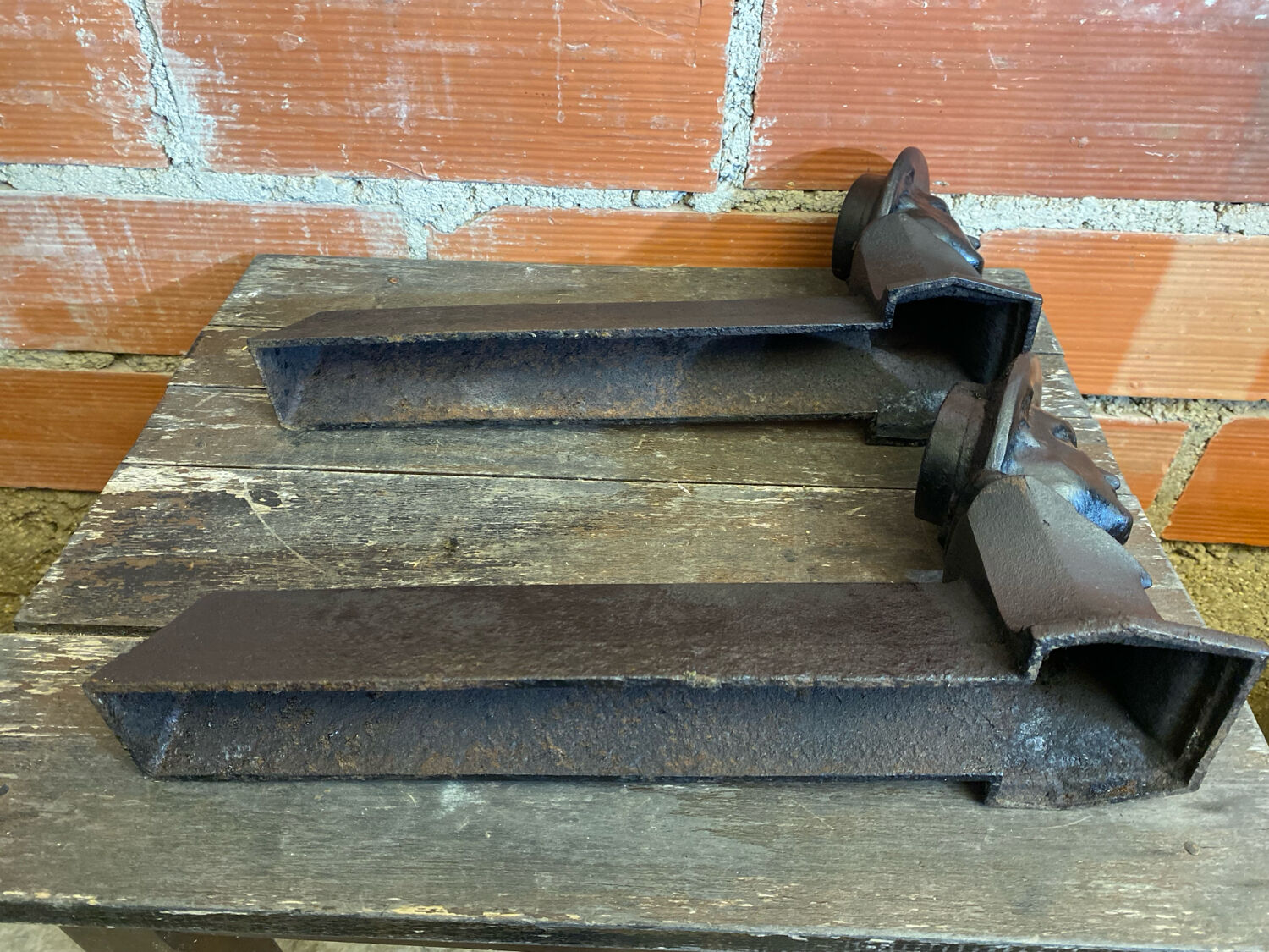 Pair of Fireplace Chenets Man with Hat Black Cast Iron Vintage #D703